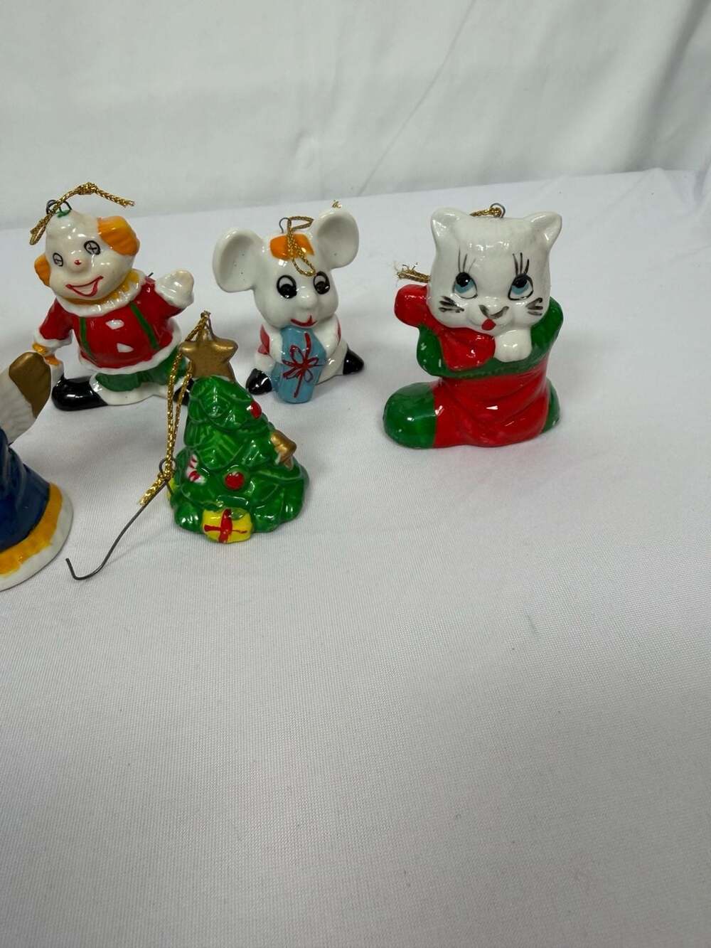 Vintage Ceramic Christmas Ornaments Set of 10 Handpainted Holiday Figures - Picture 5 of 6